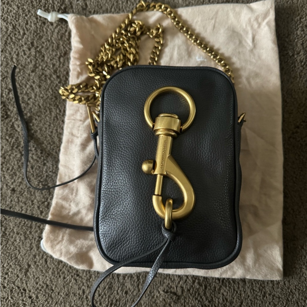 Black Leather Crossbody Bag with Gold Chain